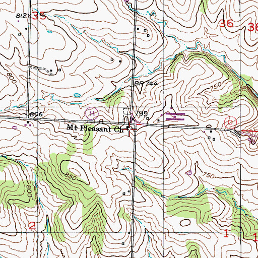 Topographic Map of Mount Pleasant Church, MO