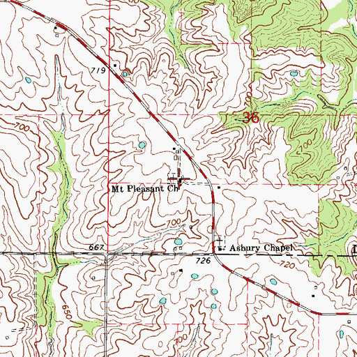 Topographic Map of Mount Pleasant Church, MO