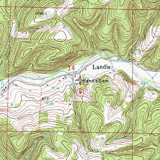 Topographic Map of Landis Cemetery, AR