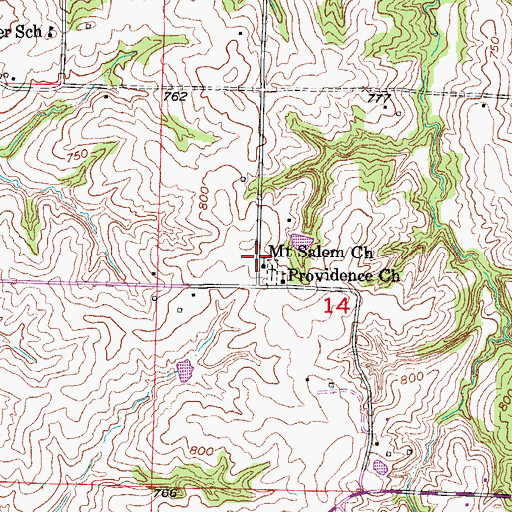 Topographic Map of Mount Salem Church, MO