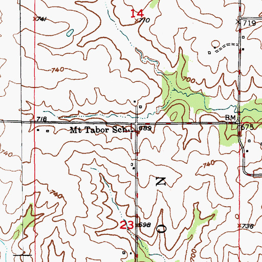 Topographic Map of Mount Tabor School, MO