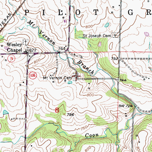 Topographic Map of Mount Vernon Cemetery, MO