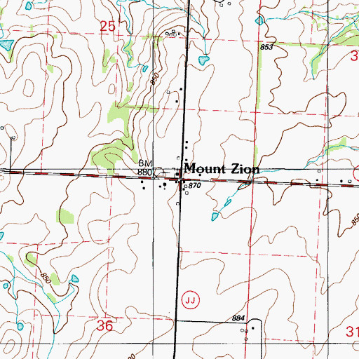 Topographic Map of Mount Zion, MO