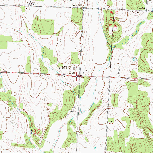 Topographic Map of Mount Zion Cemetery, MO