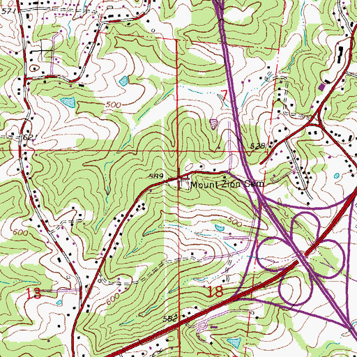 Topographic Map of Mount Zion Cemetery, MO