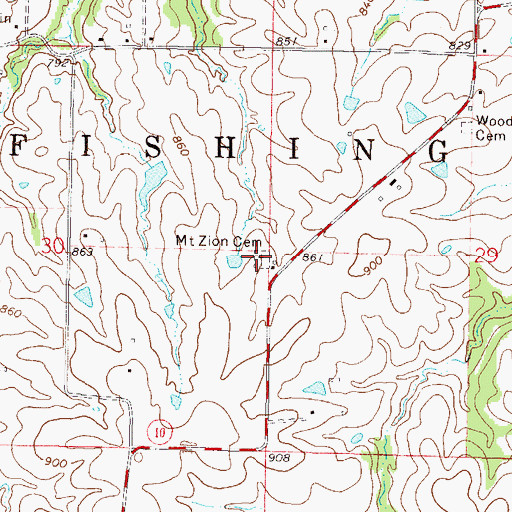 Topographic Map of Mount Zion Cemetery, MO