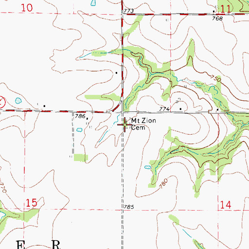 Topographic Map of Mount Zion Cemetery, MO
