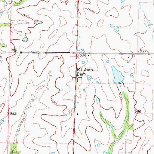 Topographic Map of Mount Zion Cemetery, MO