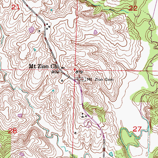 Topographic Map of Mount Zion Cemetery, MO