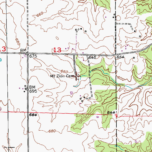 Topographic Map of Mount Zion Cemetery, MO