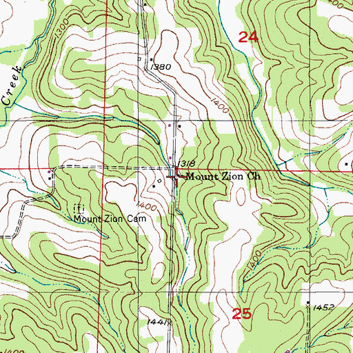 Topographic Map of Mount Zion Church, MO