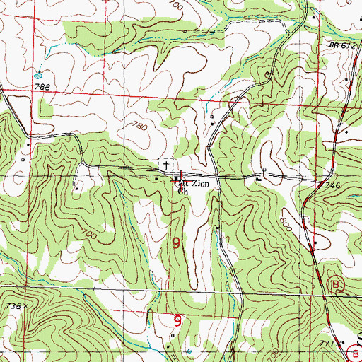 Topographic Map of Mount Zion Church, MO