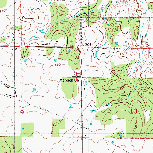 Topographic Map of Mount Zion Church, MO