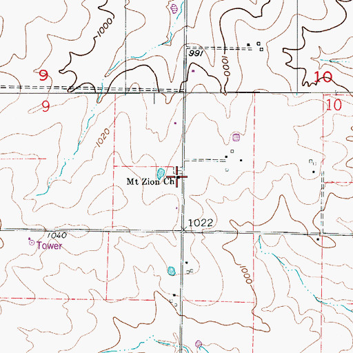Topographic Map of Mount Zion Church, MO