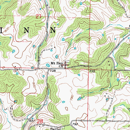 Topographic Map of Mount Zion Church, MO