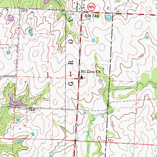 Topographic Map of Mount Zion Church, MO