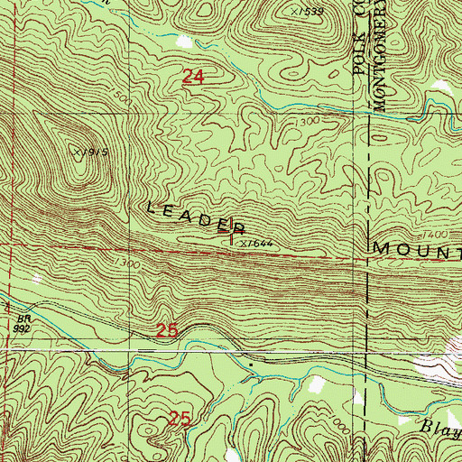 Topographic Map of Leader Mountain, AR