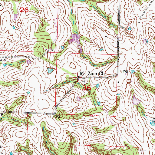Topographic Map of Mount Zion Church, MO