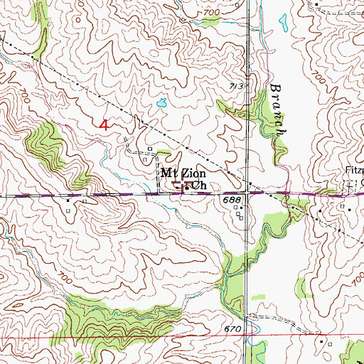 Topographic Map of Mount Zion Church, MO