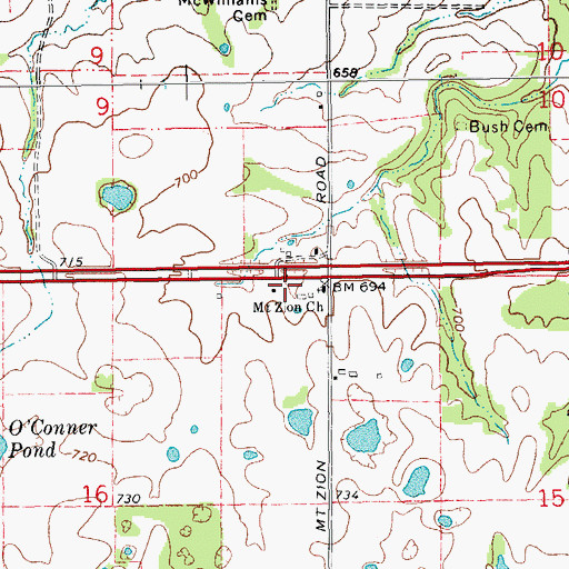 Topographic Map of Mount Zion Church, MO