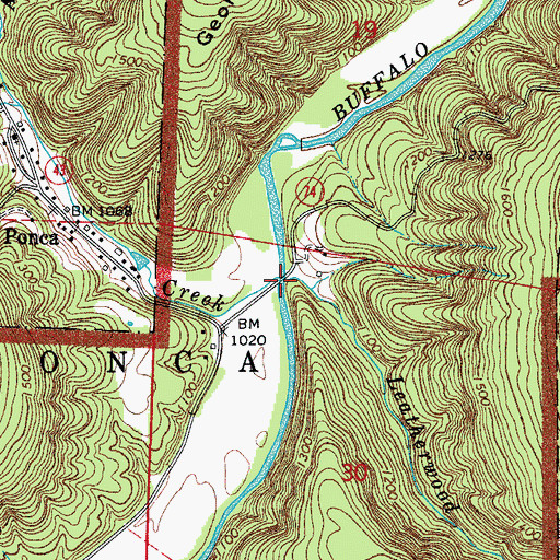 Topographic Map of Leatherwood Creek, AR