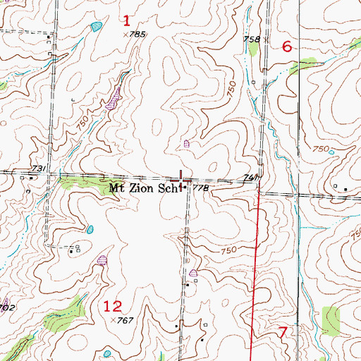 Topographic Map of Mount Zion School (historical), MO