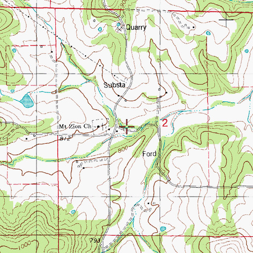 Topographic Map of Mount Zion School, MO