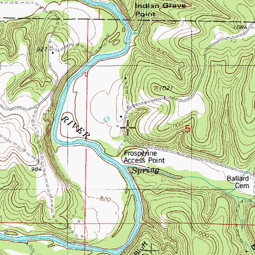 Topographic Map of Mountain Creek School (historical), MO