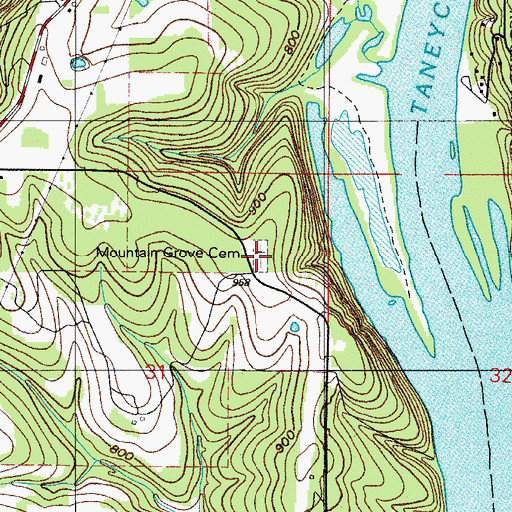 Topographic Map of Mountain Grove Cemetery, MO