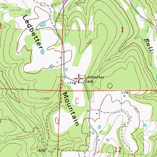 Topographic Map of Ledbetter Cemetery, AR