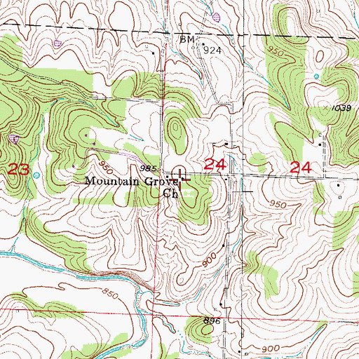 Topographic Map of Mountain Grove Church, MO