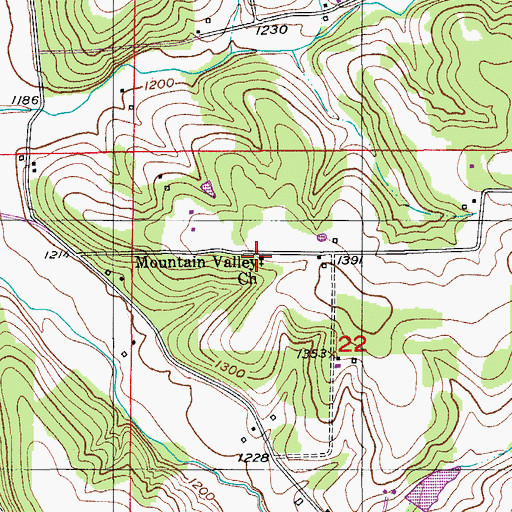 Topographic Map of Mountain Valley Church, MO