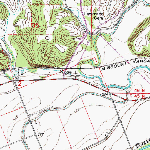 Topographic Map of Mud Creek, MO
