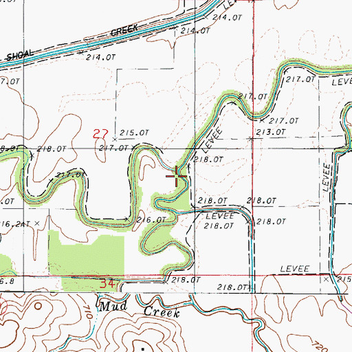 Topographic Map of Mud Creek, MO