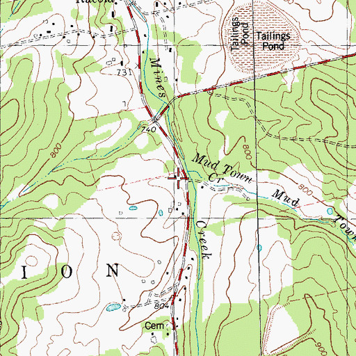 Topographic Map of Mud Town Creek, MO