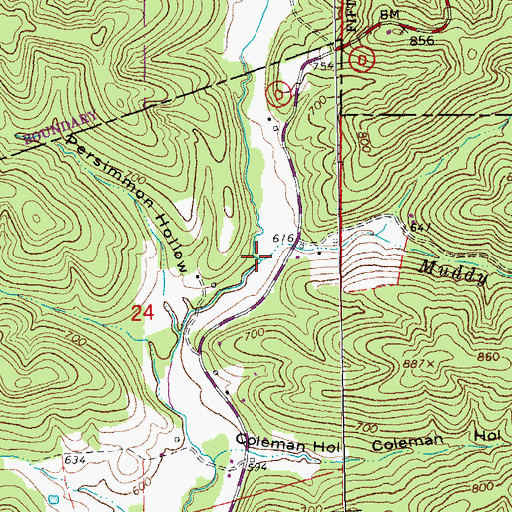 Topographic Map of Muddy Branch, MO