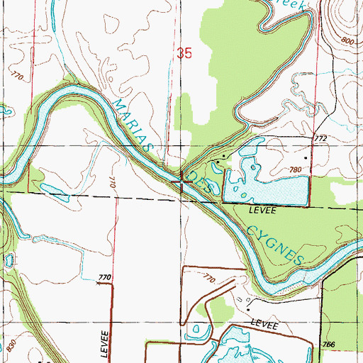 Topographic Map of Mulberry Creek, MO