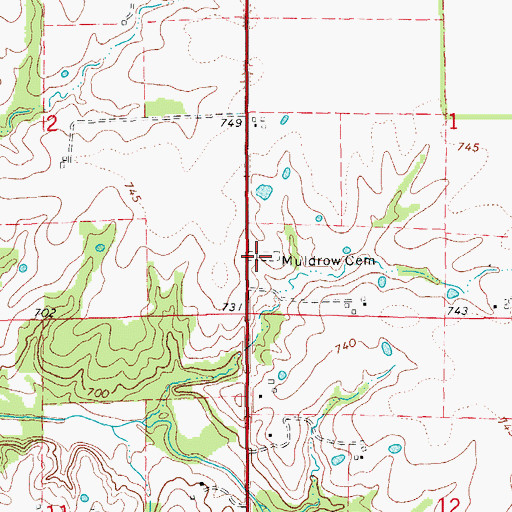 Topographic Map of Muldrow Cemetery, MO
