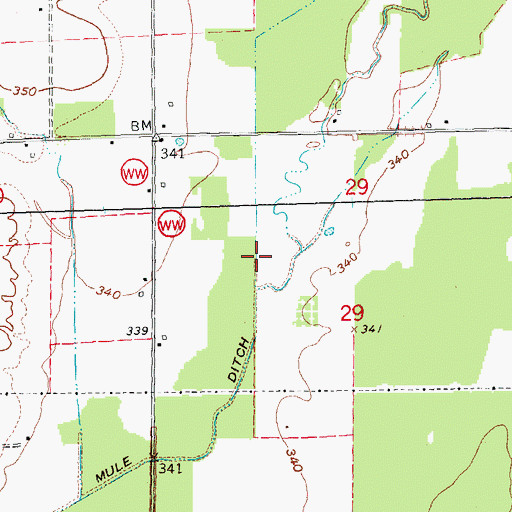 Topographic Map of Mule Ditch, MO