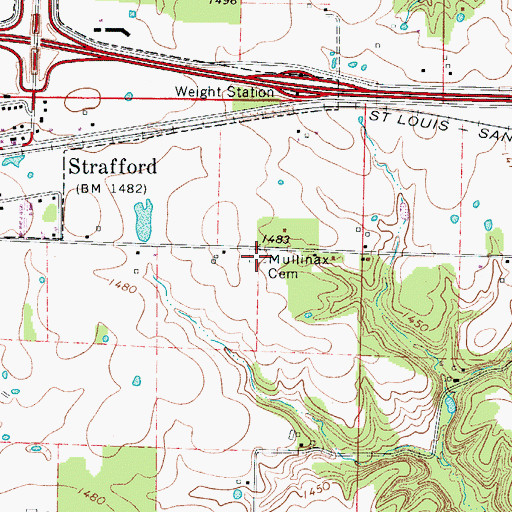 Topographic Map of Mullinax Cemetery, MO