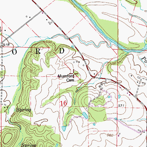 Topographic Map of Mumford Cemetery, MO