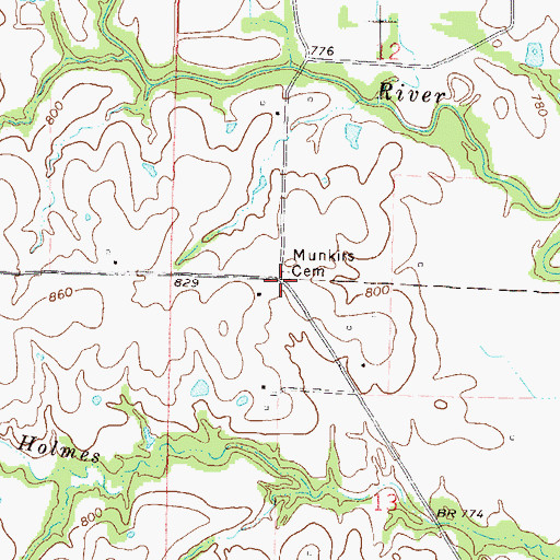 Topographic Map of Munkirs Cemetery, MO