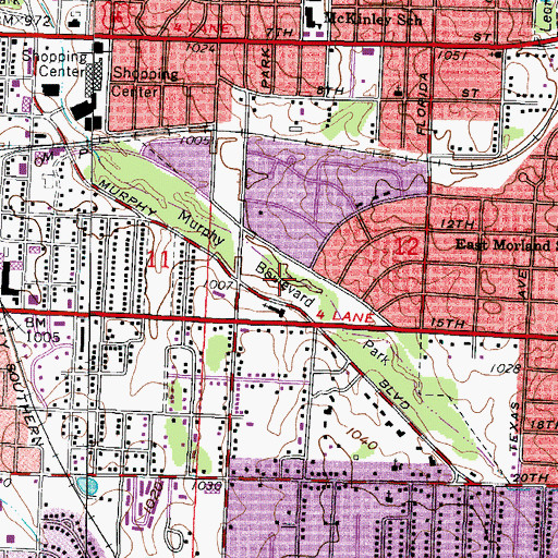 Topographic Map of Murphy Boulevard Park, MO