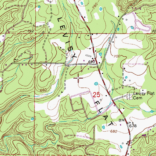 Topographic Map of Levisy Flat, AR