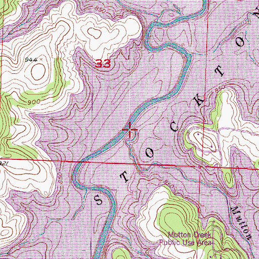 Topographic Map of Mutton Creek, MO