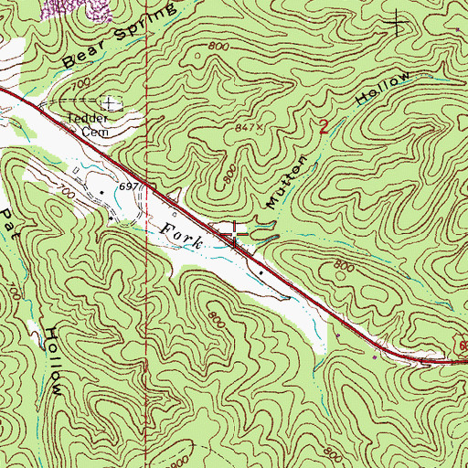 Topographic Map of Mutton Hollow, MO