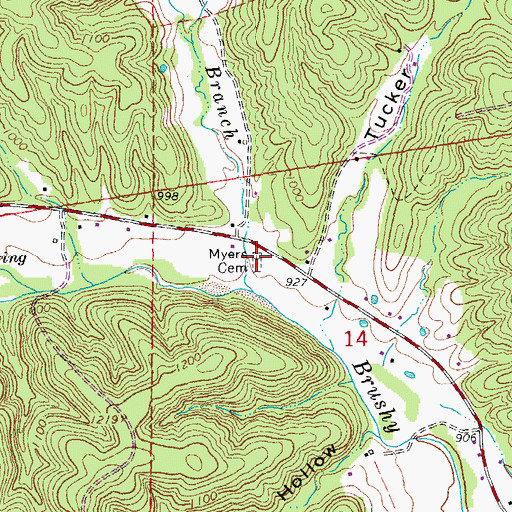 Topographic Map of Myers Cemetery, MO