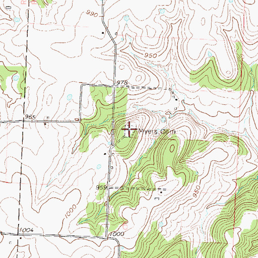 Topographic Map of Myers Cemetery, MO