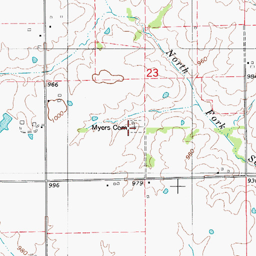 Topographic Map of Myers Cemetery, MO