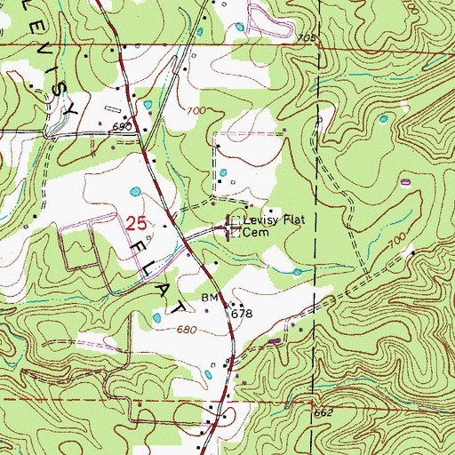 Topographic Map of Levisy Flat Cemetery, AR